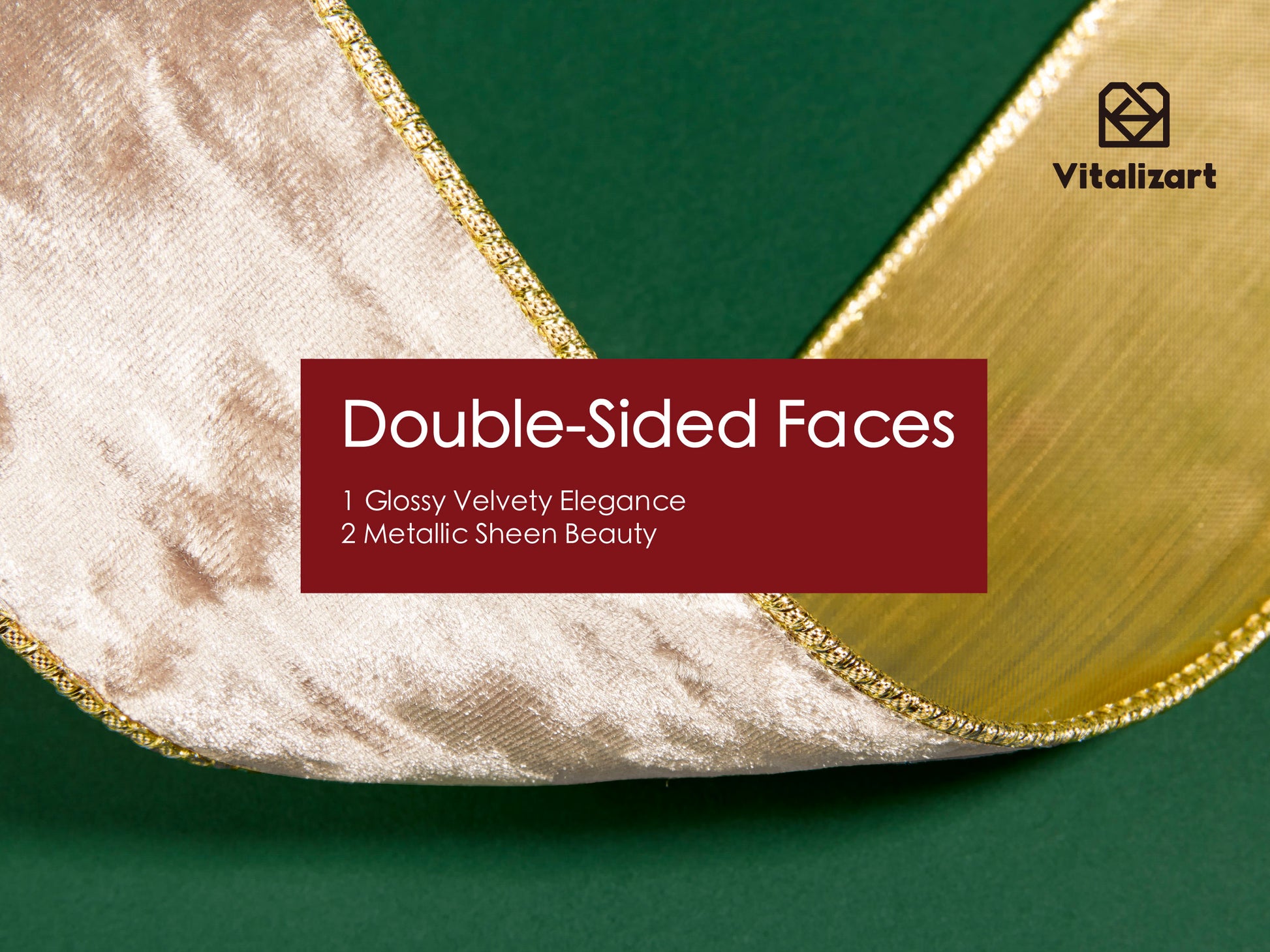 Wired Velvet Metallic Crushed Ribbon 2.5" x 10 Yd (Champagne) - Vitalizart