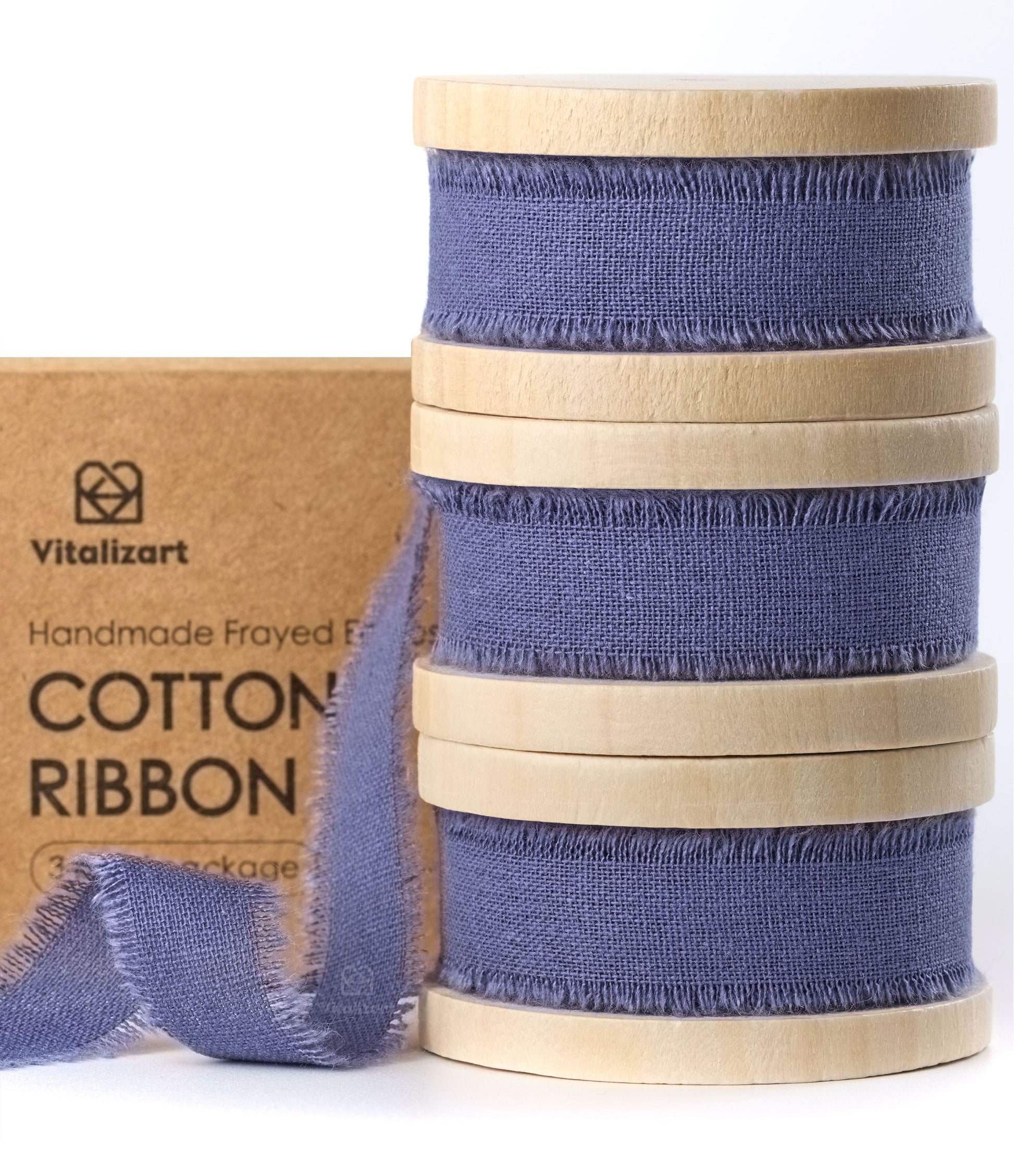 Cotton Ribbon Handmade Fringe 5/8" x 21 Yd (Denim Blue) - Vitalizart