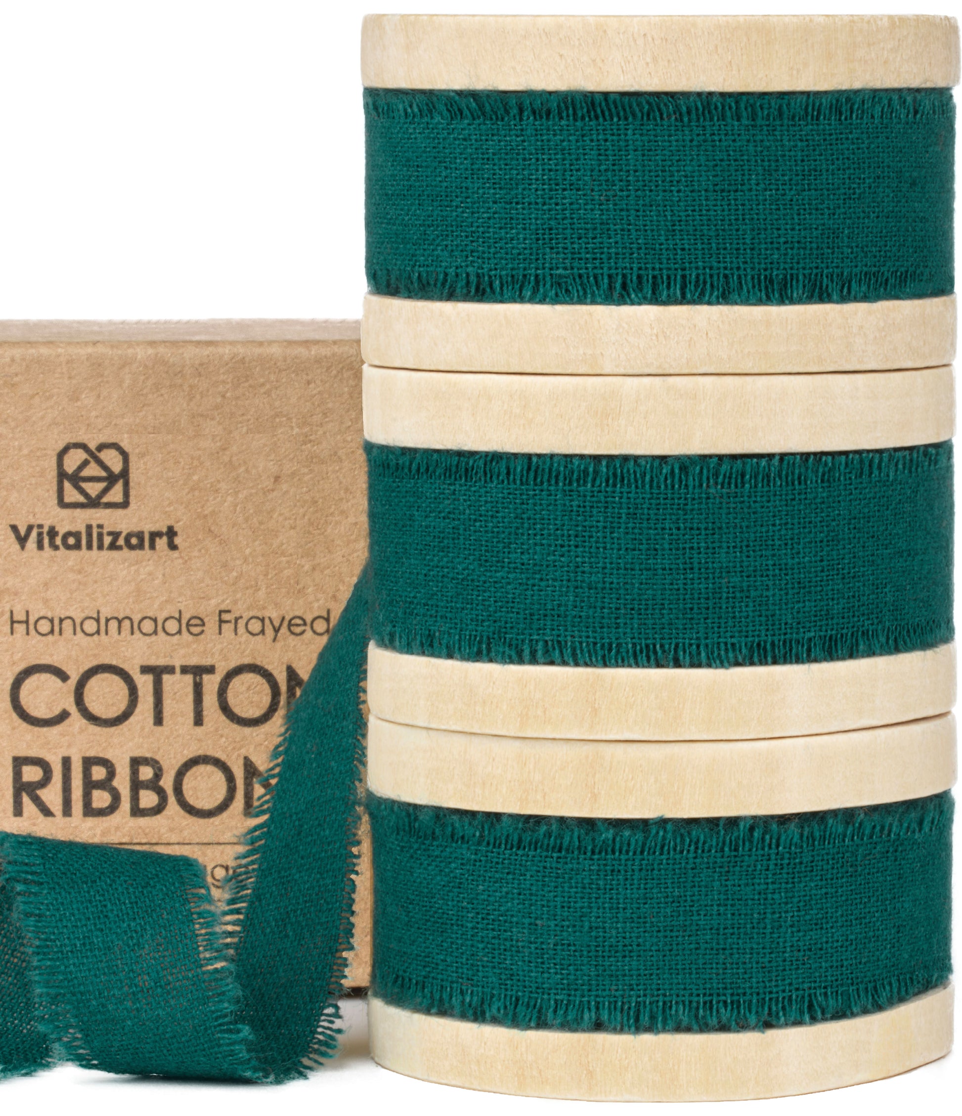 Cotton Ribbon Handmade Fringe 5/8" x 21 Yd (Dark Green) - Vitalizart