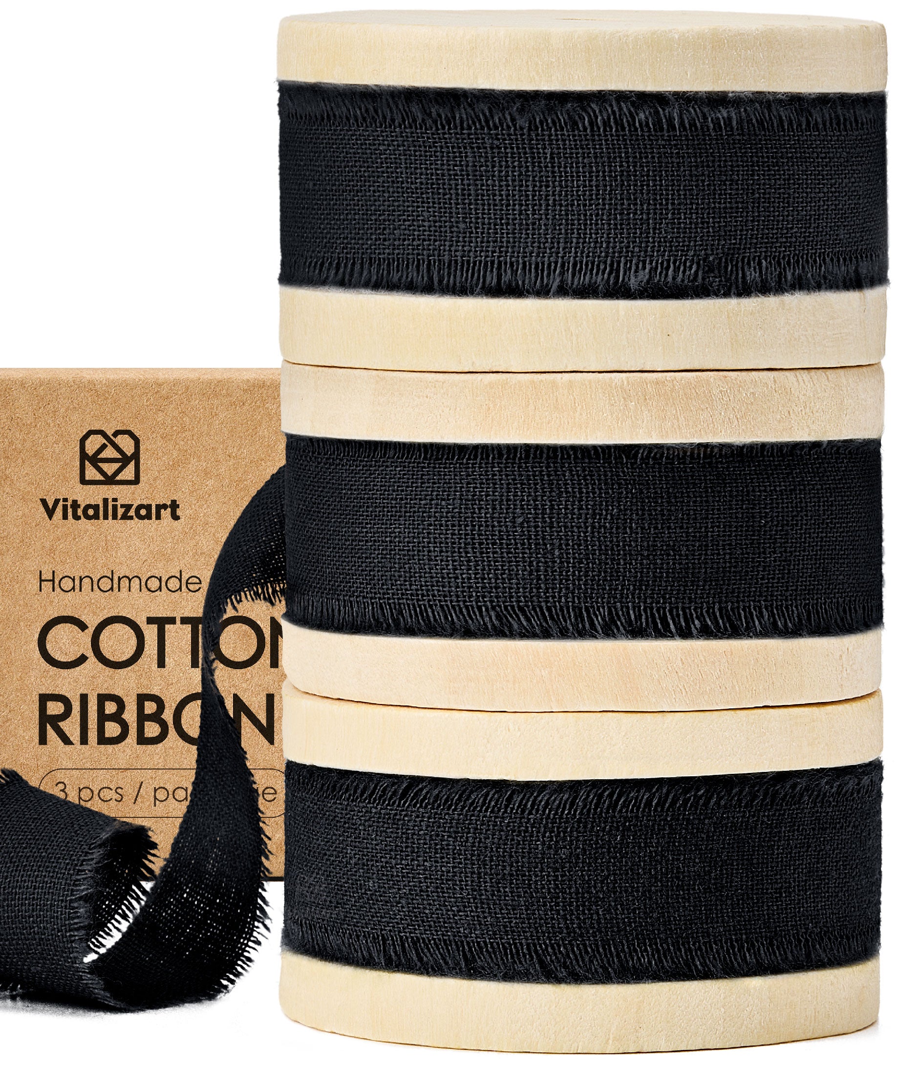 Cotton Ribbon Handmade Fringe 5/8" x 21 Yd (Black) - Vitalizart