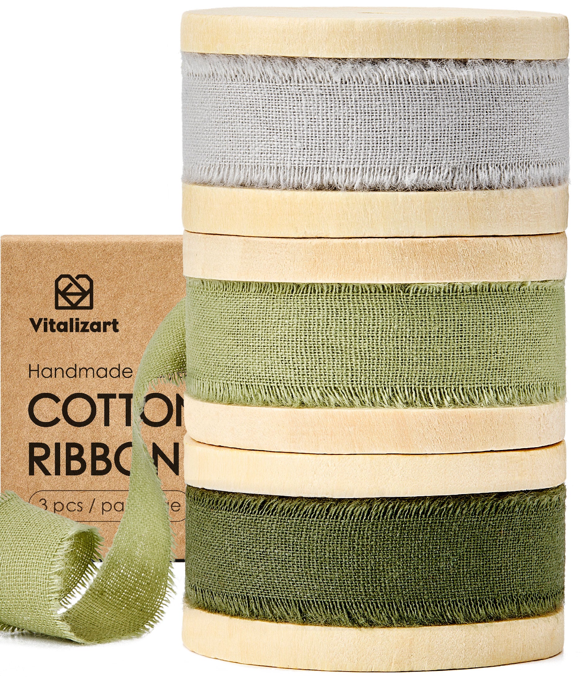 Cotton Ribbon Handmade Fringe 5/8" x 21 Yd (Green & Incanus) - Vitalizart