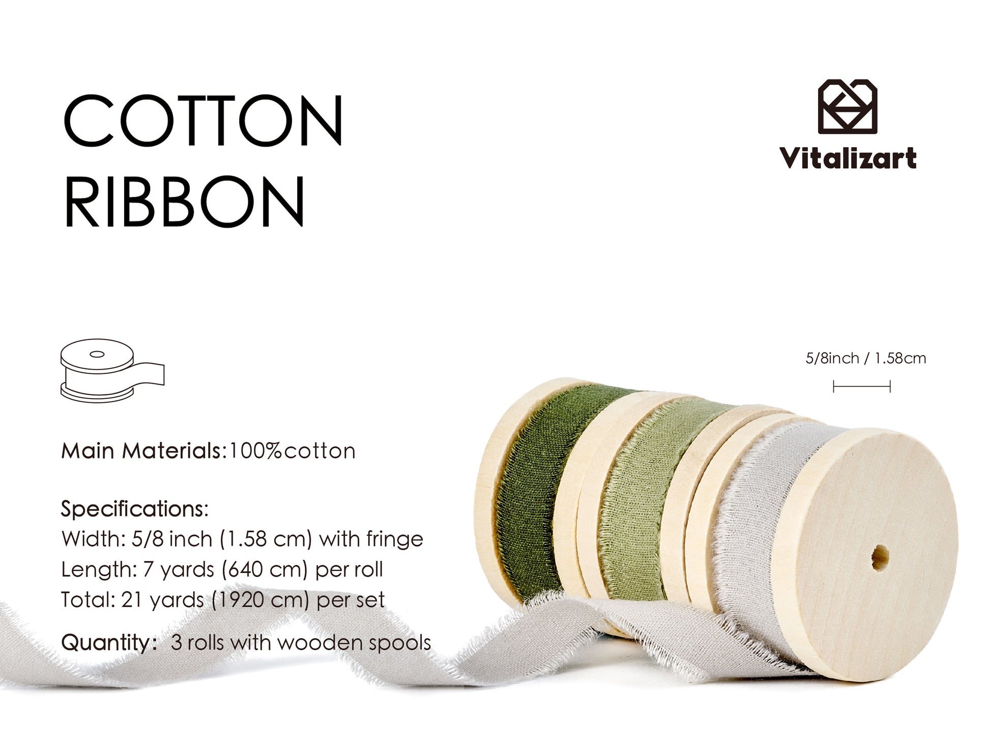 Cotton Ribbon Handmade Fringe 5/8" x 21 Yd (Green & Incanus) - Vitalizart