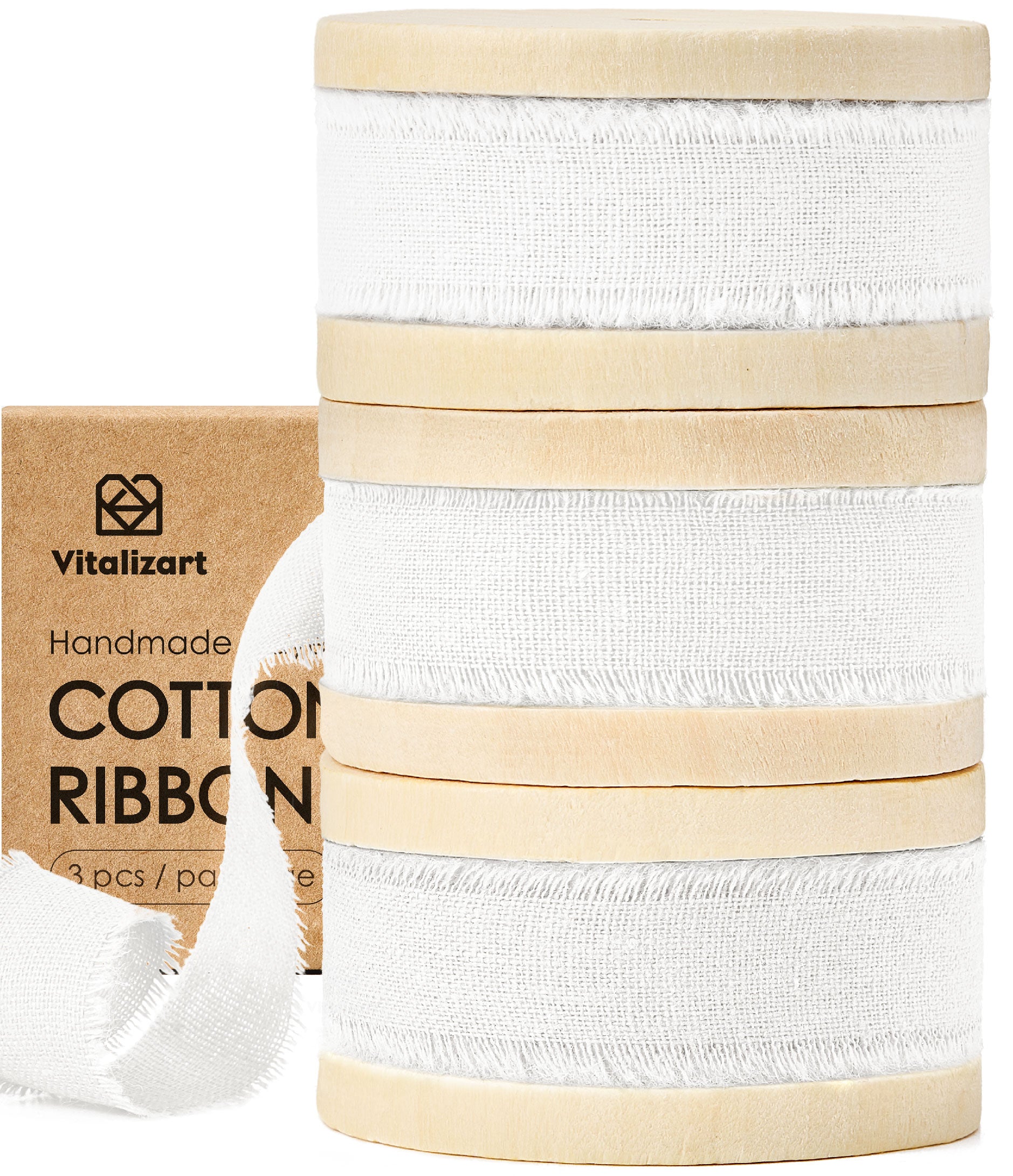 Cotton Ribbon Handmade Fringe 5/8" x 21 Yd (White) - Vitalizart