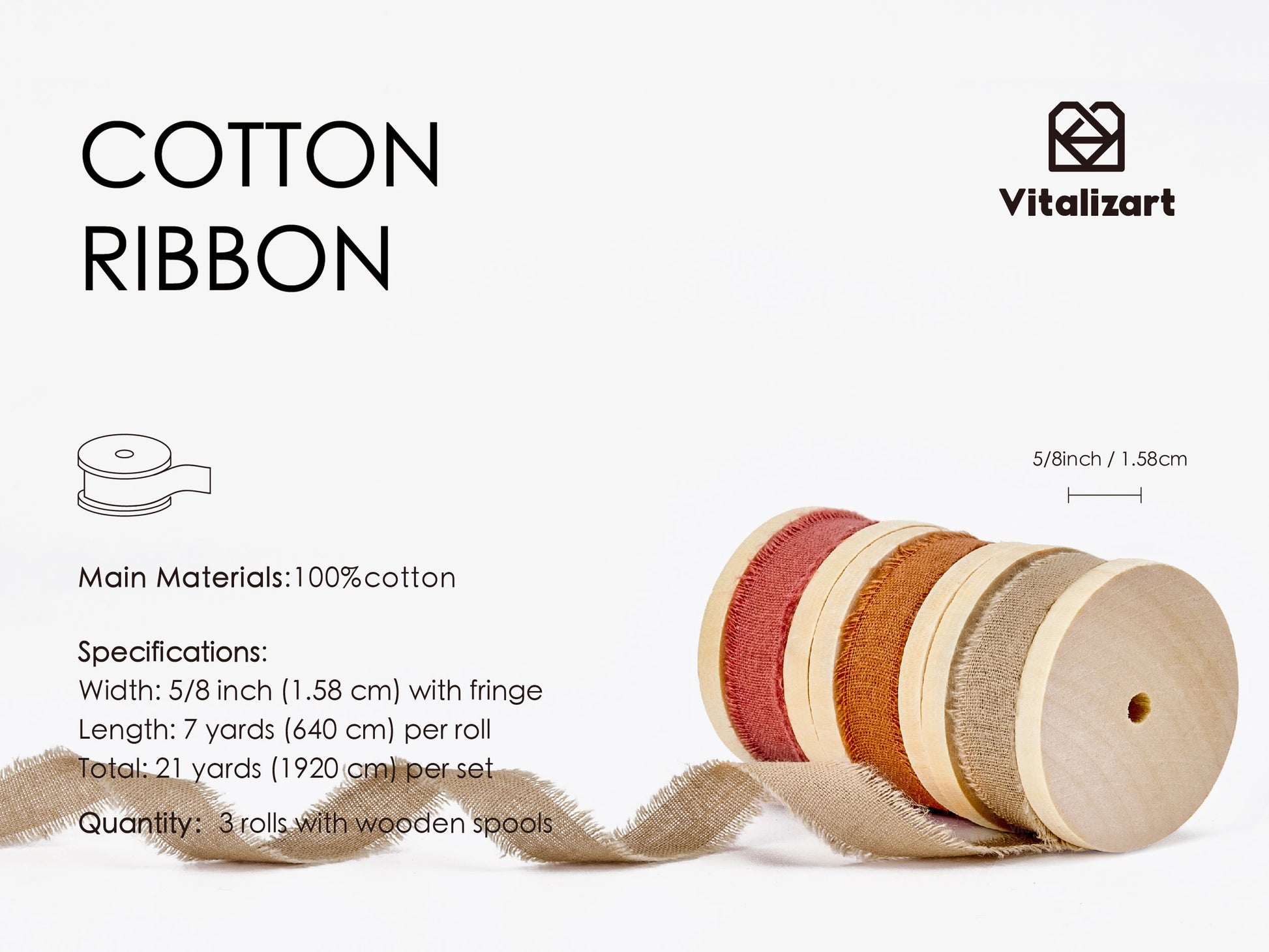 Cotton Ribbon Handmade Fringe 5/8" x 21 Yd (Terracotta) - Vitalizart