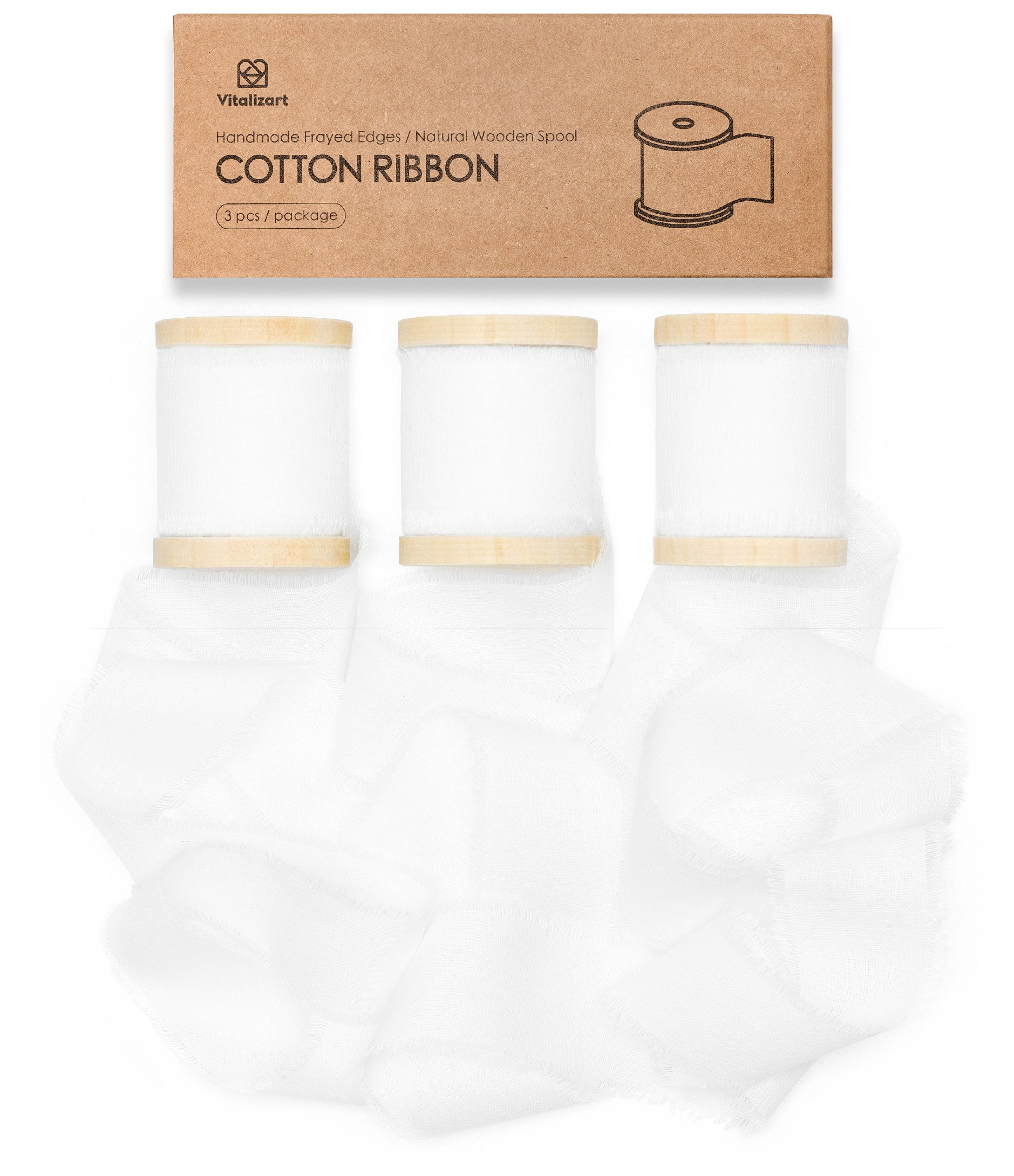 Cotton Ribbon Handmade Fringe 1.5" x 15 Yd (White) - Vitalizart