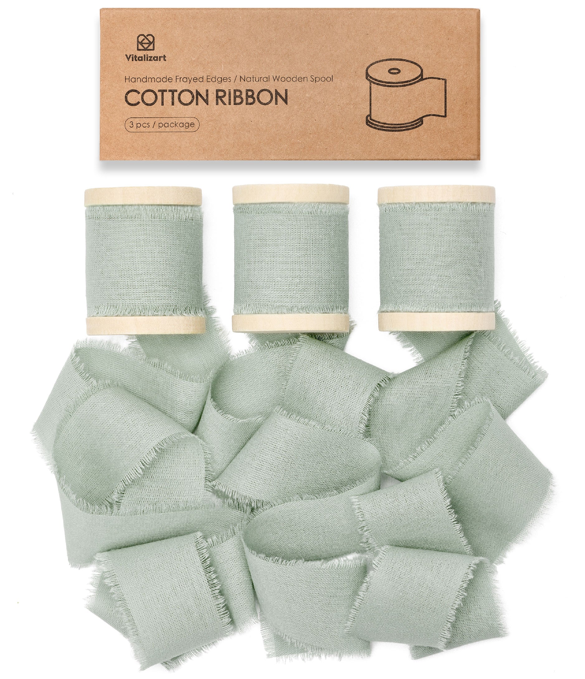 Cotton Ribbon Handmade Fringe 1.5" x 15 Yd (Dusty Green) - Vitalizart