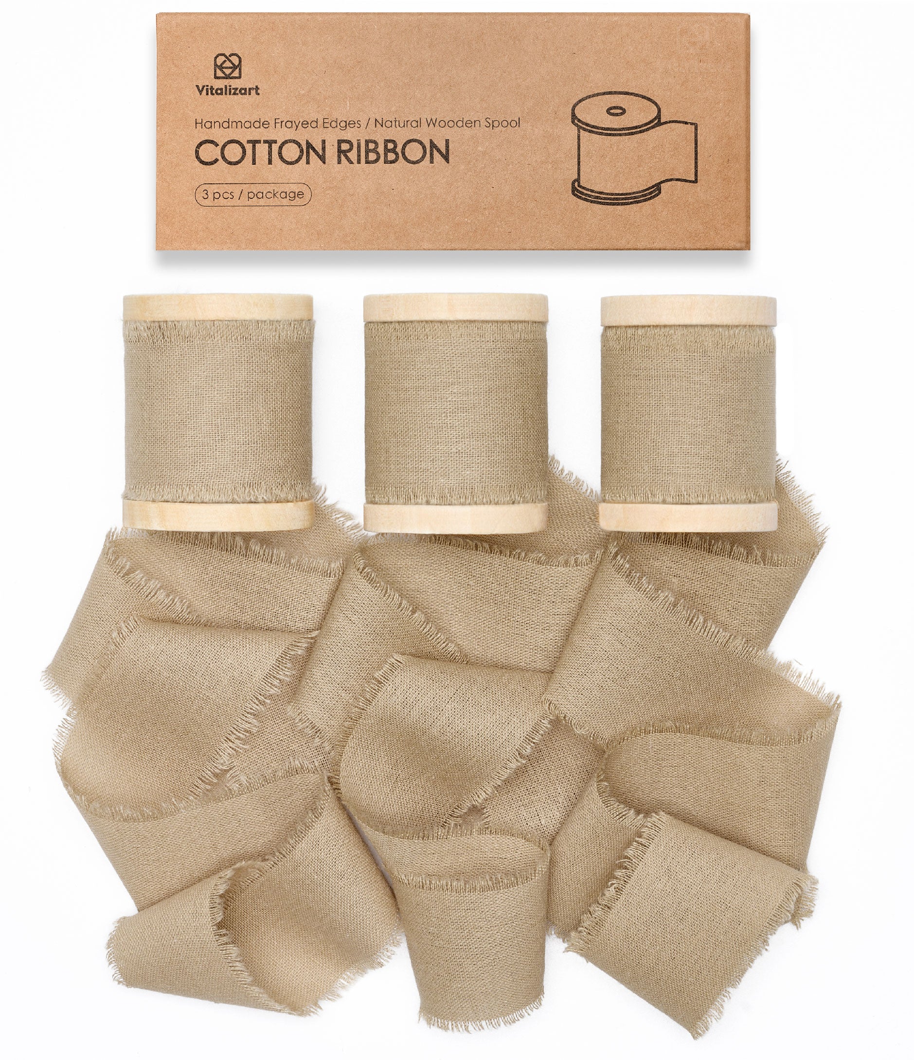 Cotton Ribbon Handmade Fringe 1.5" x 15 Yd (Brown) - Vitalizart