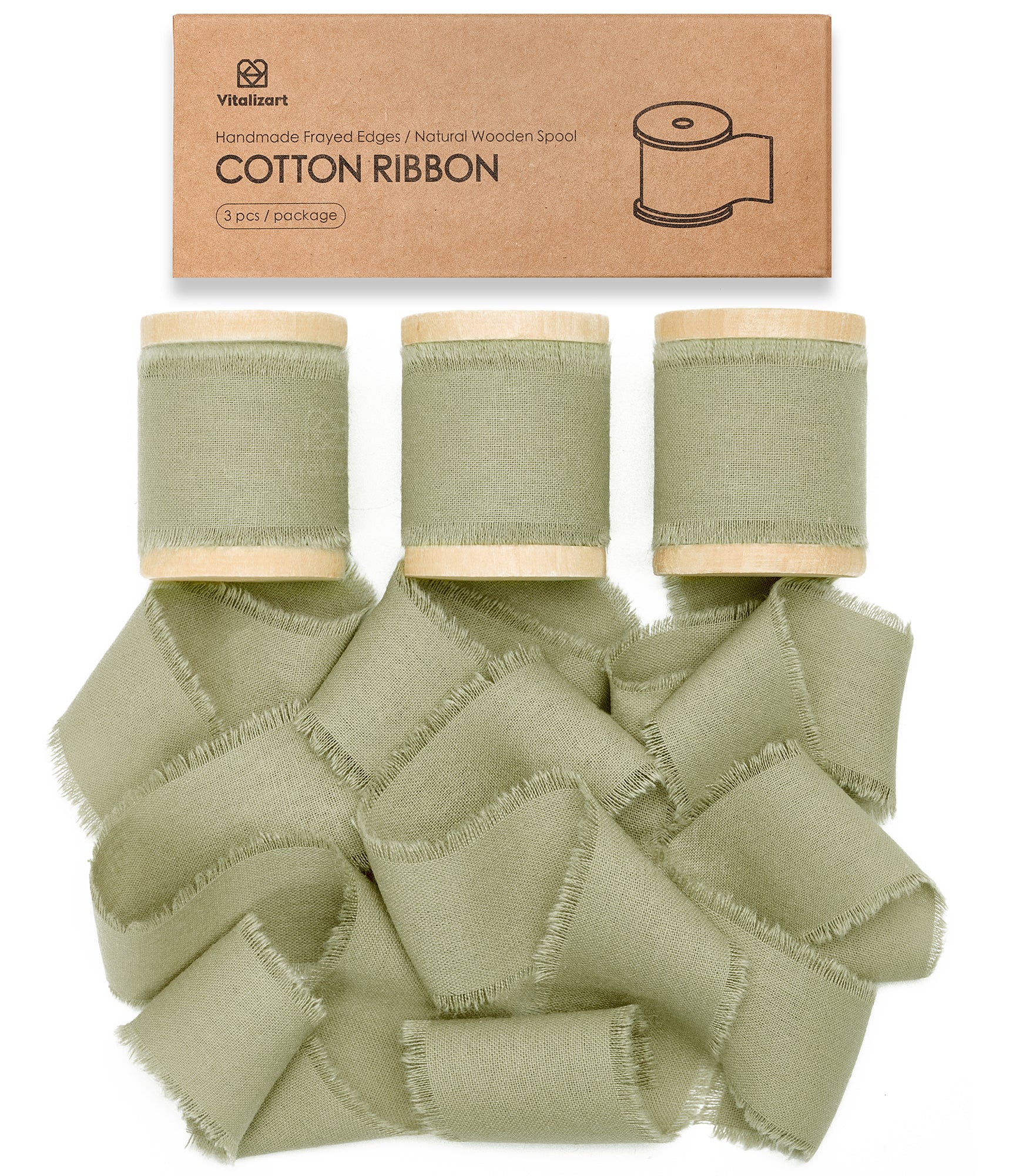 Cotton Ribbon Handmade Fringe 1.5" x 15 Yd (Sage Green) - Vitalizart