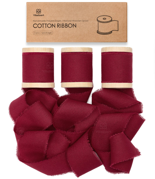 Cotton Ribbon Handmade Fringe 1.5" x 15 Yd (Burgundy)