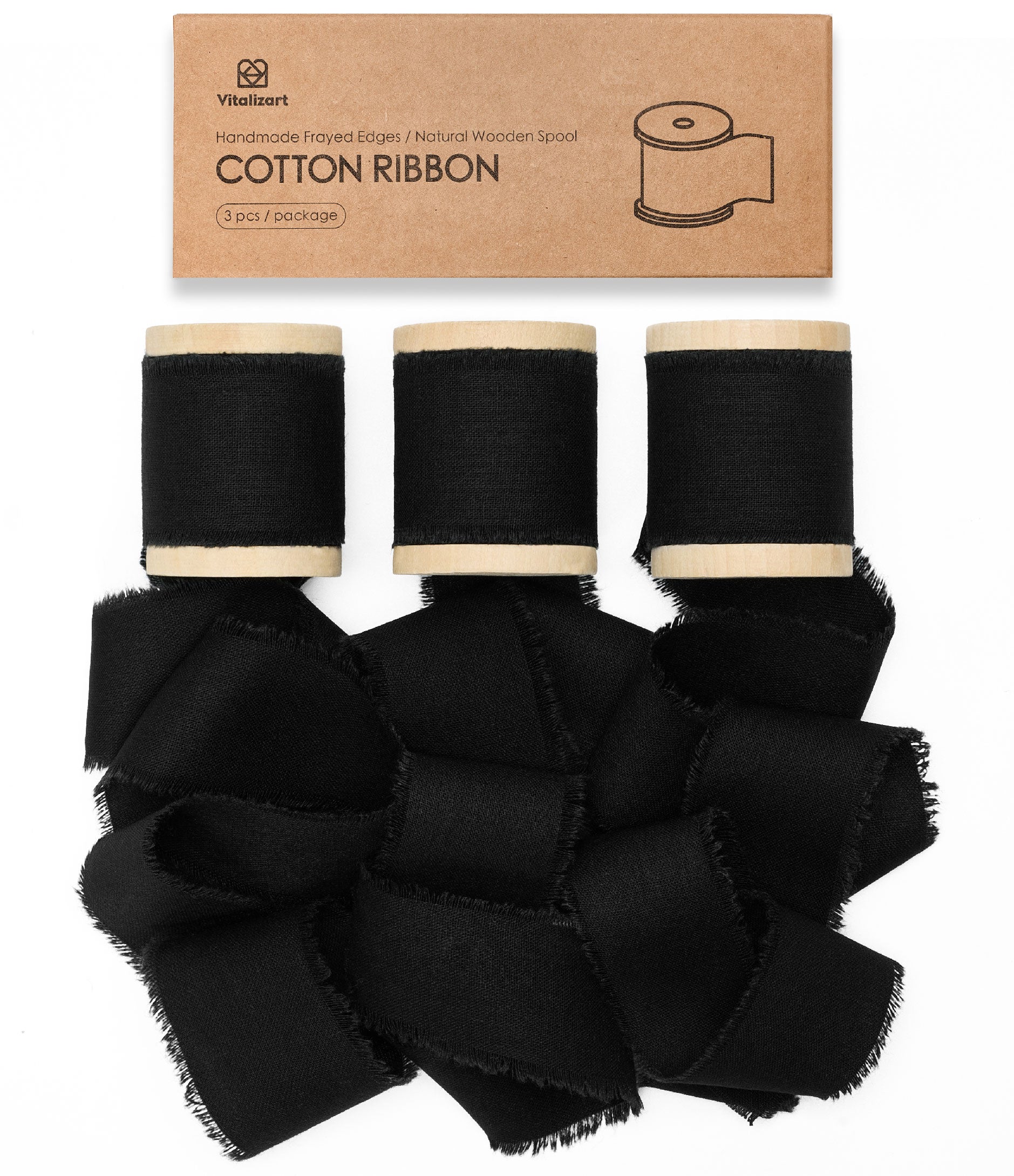 Cotton Ribbon Handmade Fringe 1.5" x 15 Yd (Black) - Vitalizart