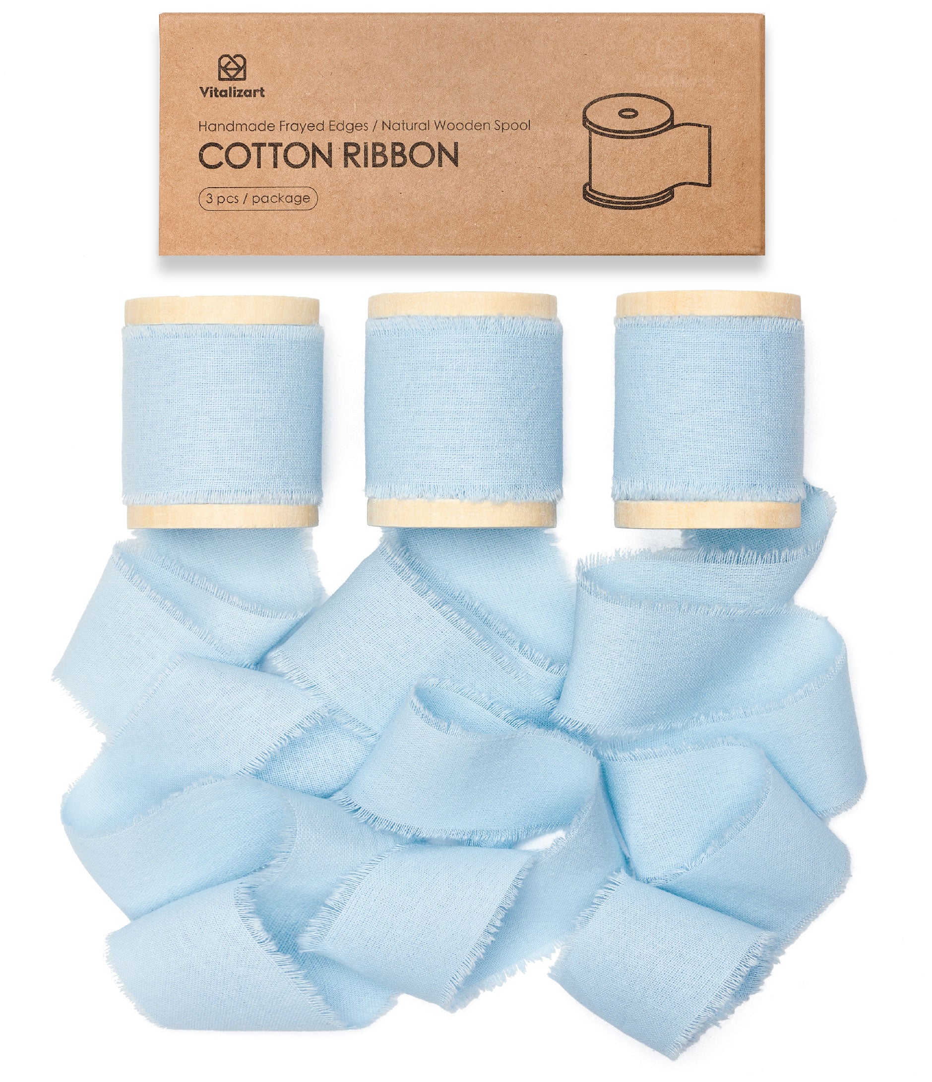 Cotton Ribbon Handmade Fringe 1.5" x 15 Yd (Baby Blue) - Vitalizart