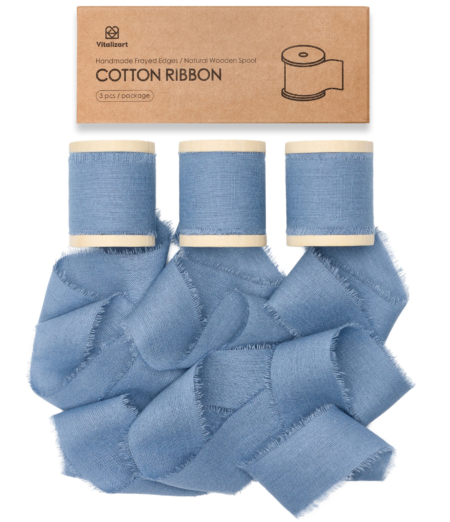 Cotton Ribbon Handmade Fringe 1.5" x 15 Yd (Dusty Blue) - Vitalizart