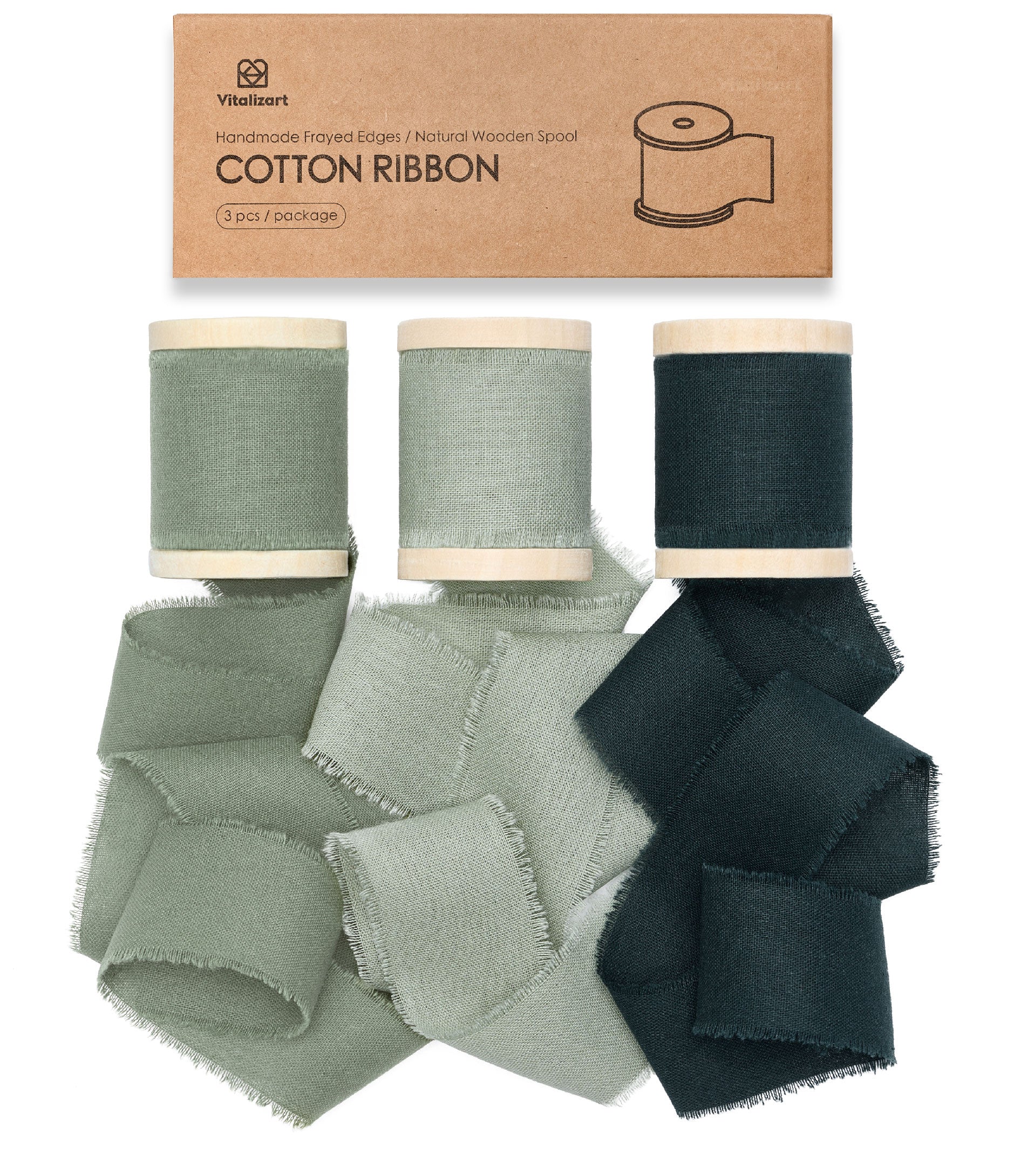 Cotton Ribbon Handmade Fringe 1.5" x 15 Yd (Green Set) - Vitalizart