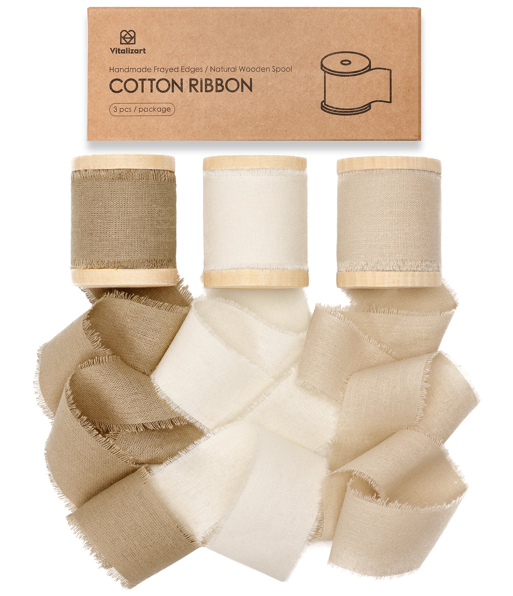Cotton Ribbon Handmade Fringe 1.5" x 15 Yd (Nude & Beige) - Vitalizart