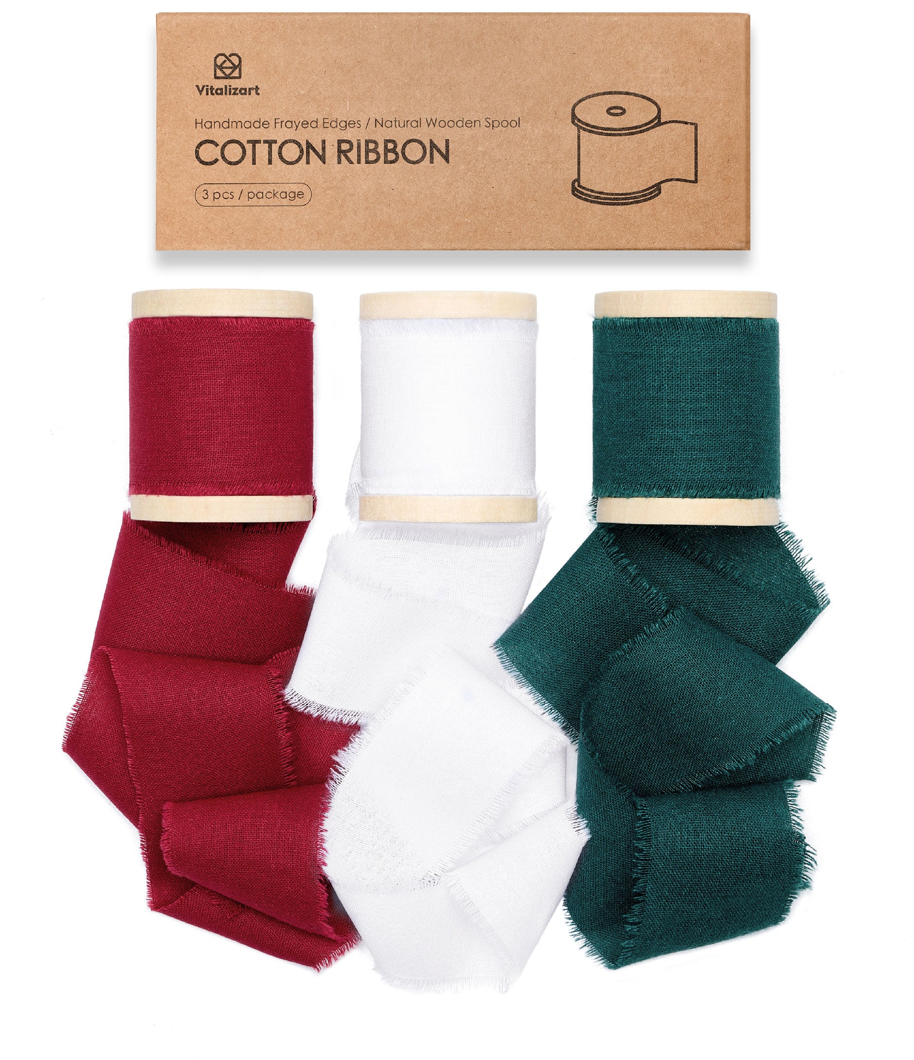 Cotton Ribbon Handmade Fringe 1.5" x 15 Yd (White Red Green) - Vitalizart