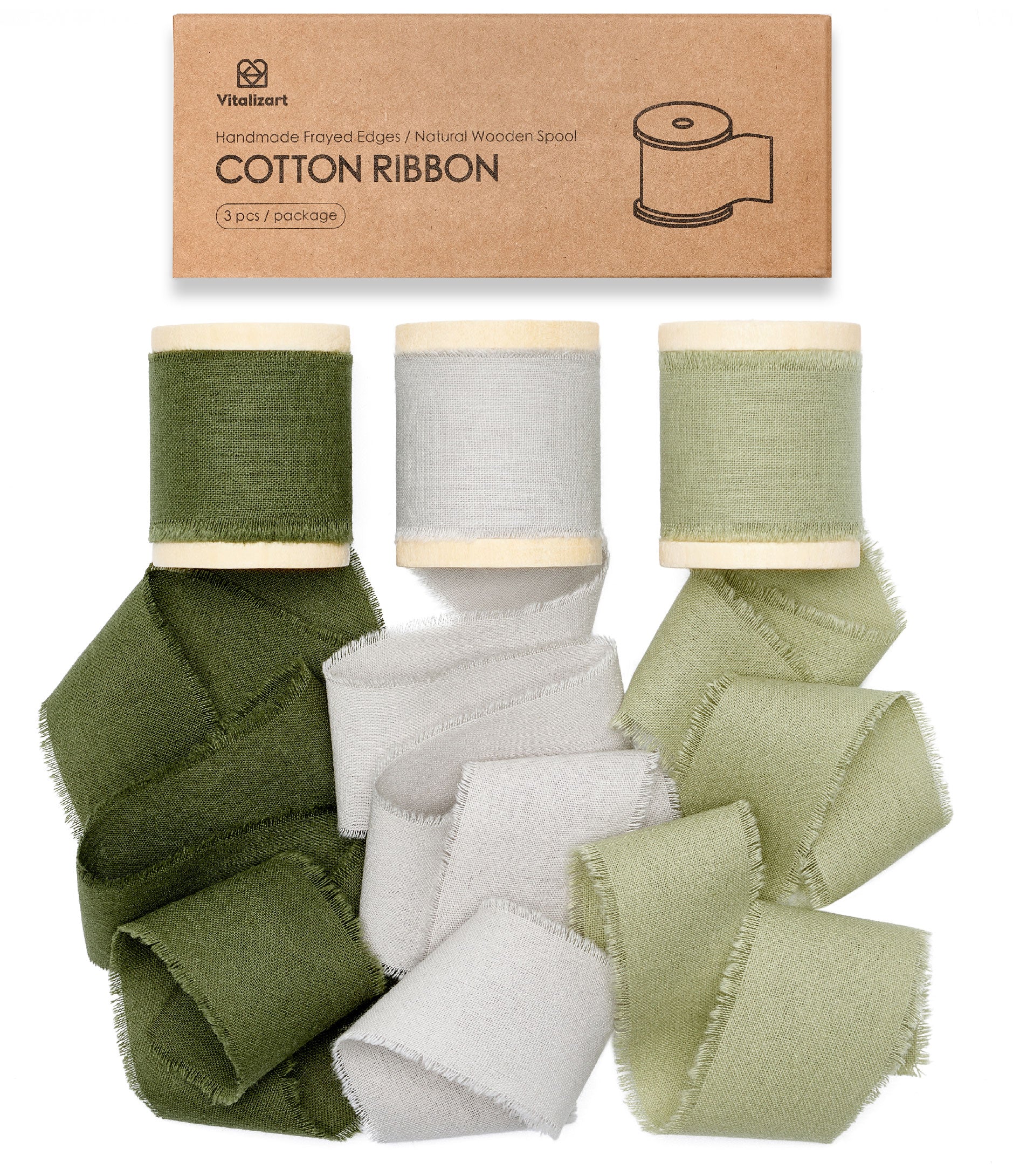 Cotton Ribbon Handmade Fringe 1.5" x 15 Yd (Green & Incanus) - Vitalizart