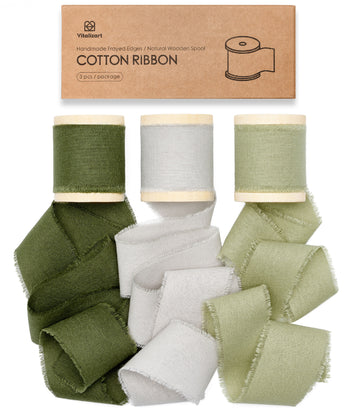 Cotton Ribbon Handmade Fringe 1.5" x 15 Yd (Green & Incanus)