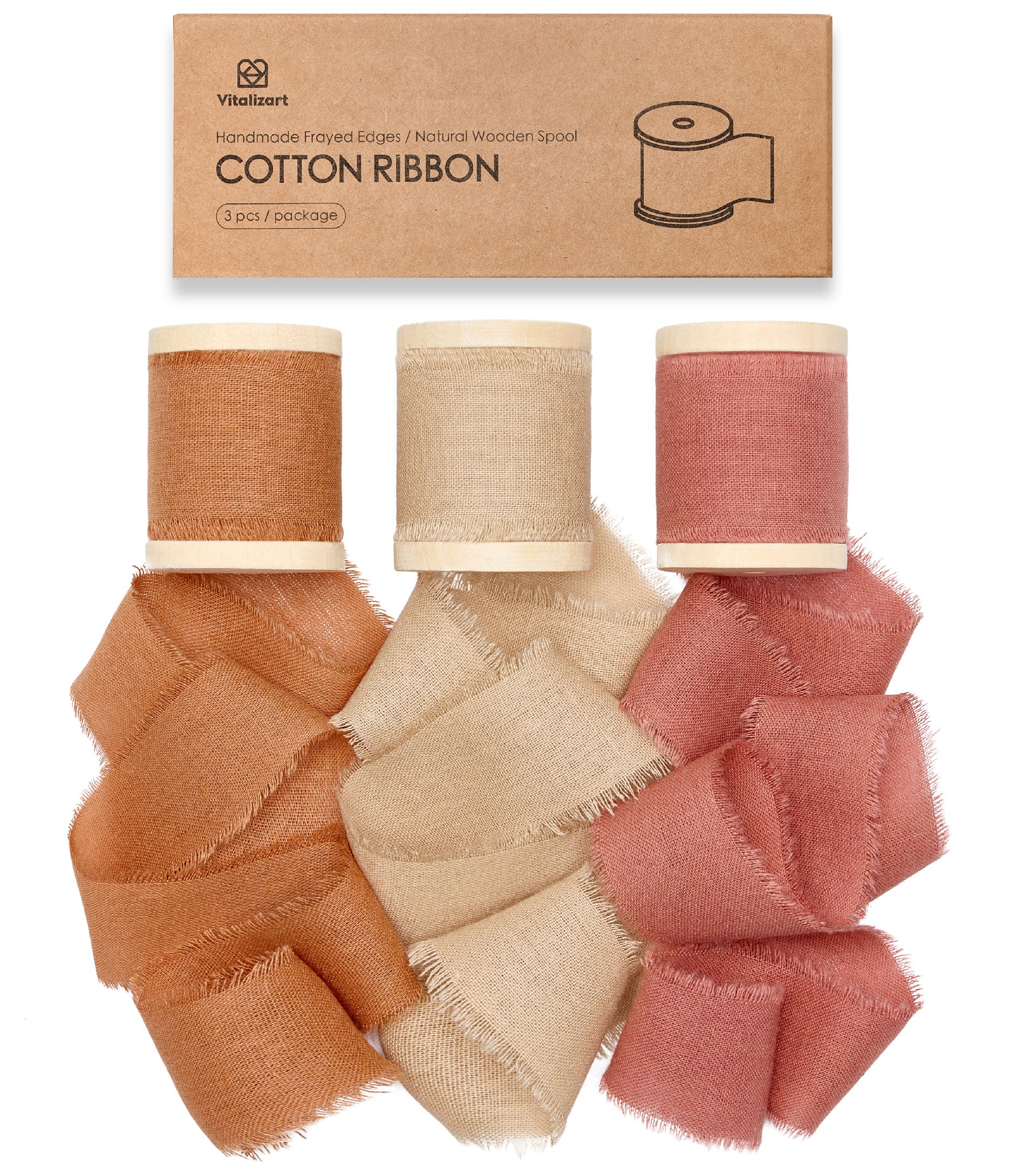 Cotton Ribbon Handmade Fringe 1.5" x 15 Yd (Terracotta) - Vitalizart
