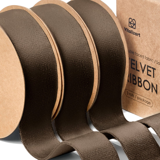 Double Faced Velvet Ribbon Set 1" x 15 Yd (Brown) - Vitalizart