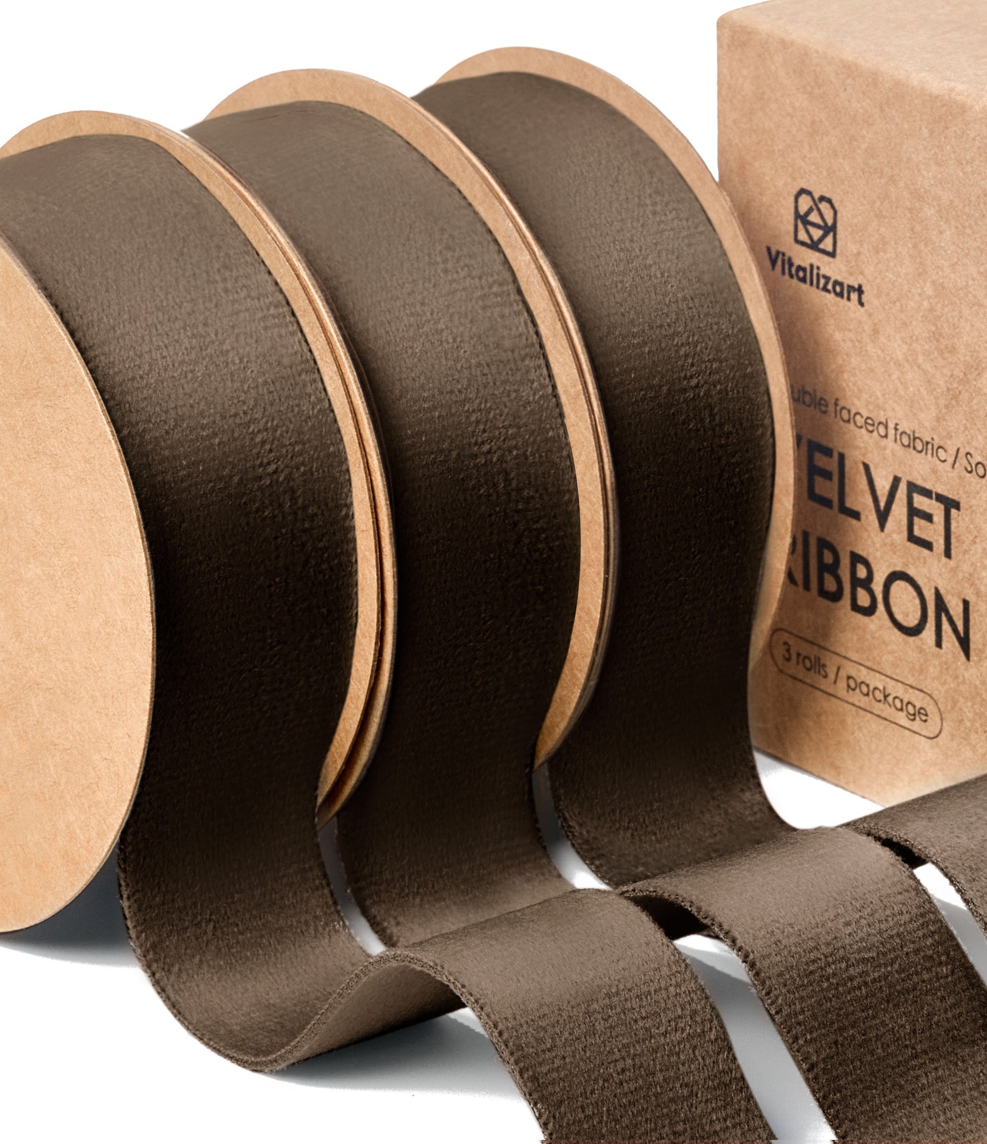 Double Faced Velvet Ribbon Set 1" x 15 Yd (Brown) - Vitalizart