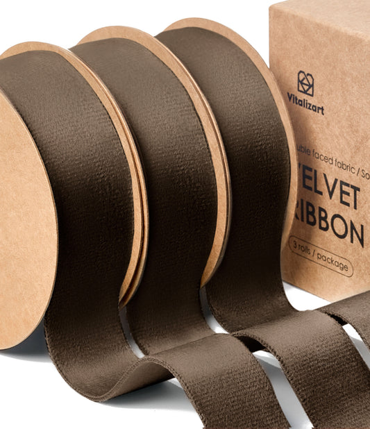 Double Faced Velvet Ribbon Set 1" x 15 Yd (Brown) - Vitalizart