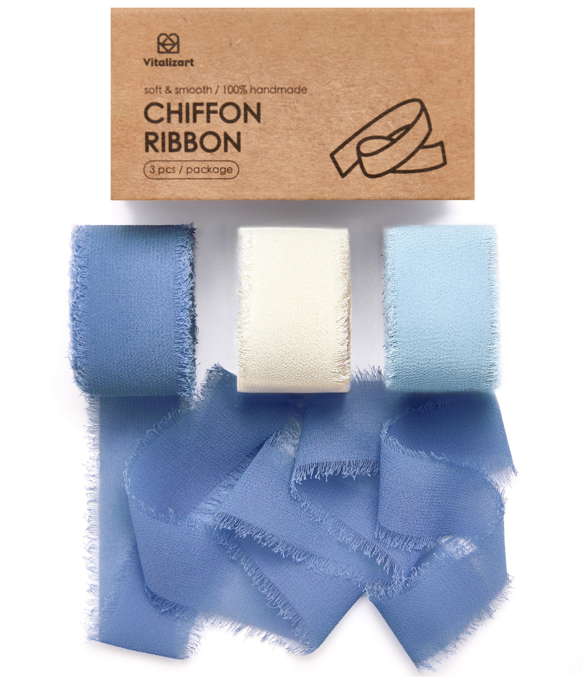 FRINGE CHIFFON SILK RIBBON 1" X 21YD (Dust & baby blue) - Vitalizart