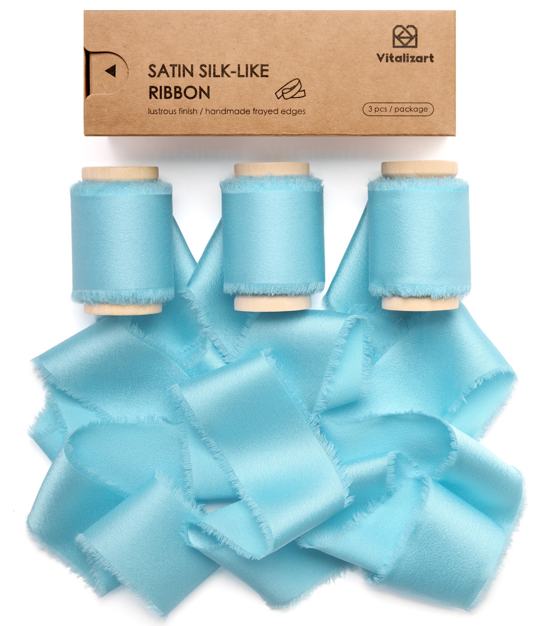 Silk Satin Ribbon with Wooden Spool 1.5” x 15 Yd (Baby Blue) - Vitalizart