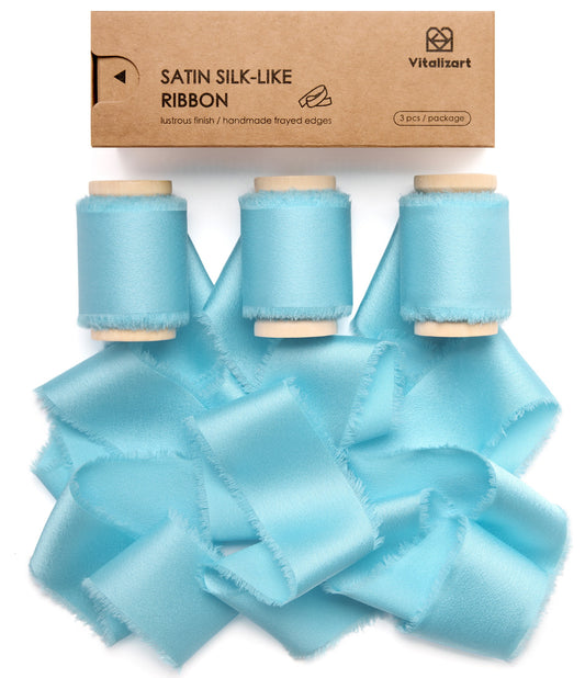 Silk Satin Ribbon with Wooden Spool 1.5” x 15 Yd (Baby Blue)