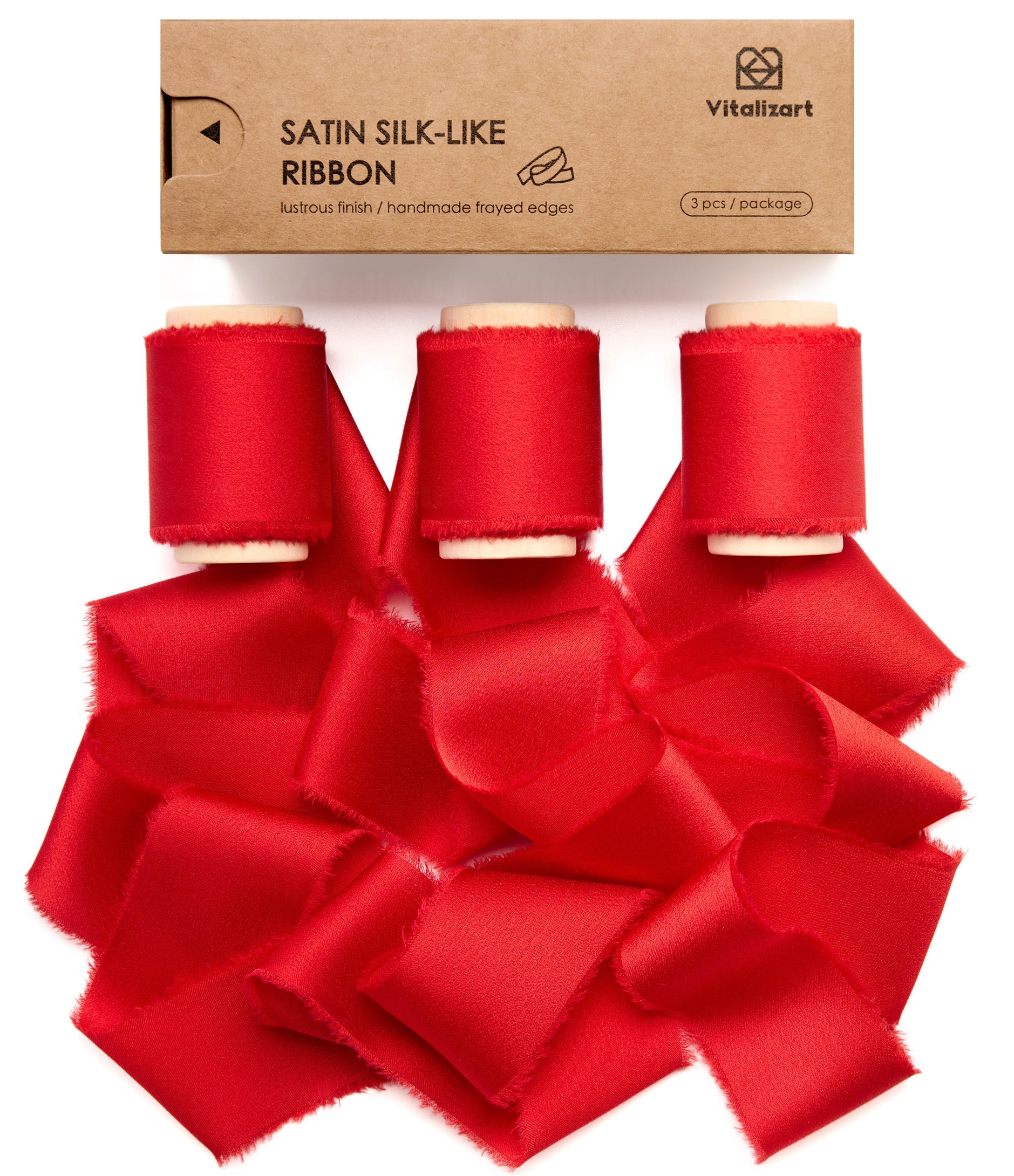 Silk Satin Ribbon with Wooden Spool 1.5" x 15 Yd (Red) - Vitalizart