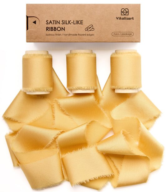 Silk Satin Ribbon with Wooden Spool 1.5” x 15 Yd (Gold)