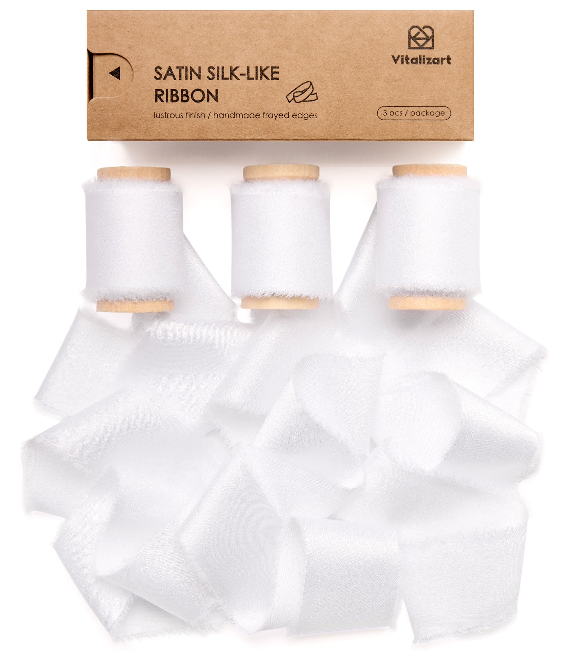 Silk Satin Ribbon with Wooden Spool 1.5” x 15 Yd (White) - Vitalizart