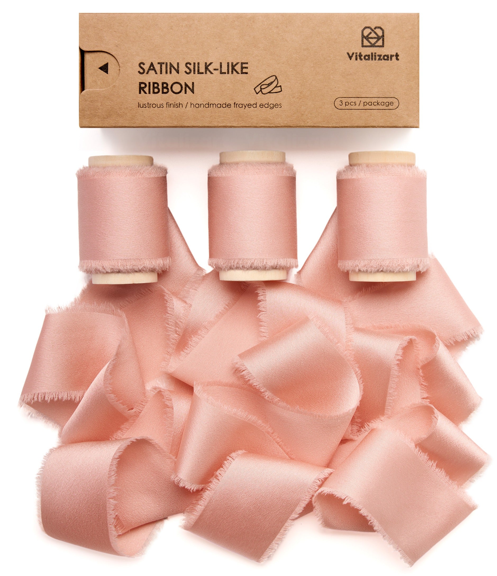 Silk Satin Ribbon with Wooden Spool 1.5” x 15 Yd (Rose Gold) - Vitalizart