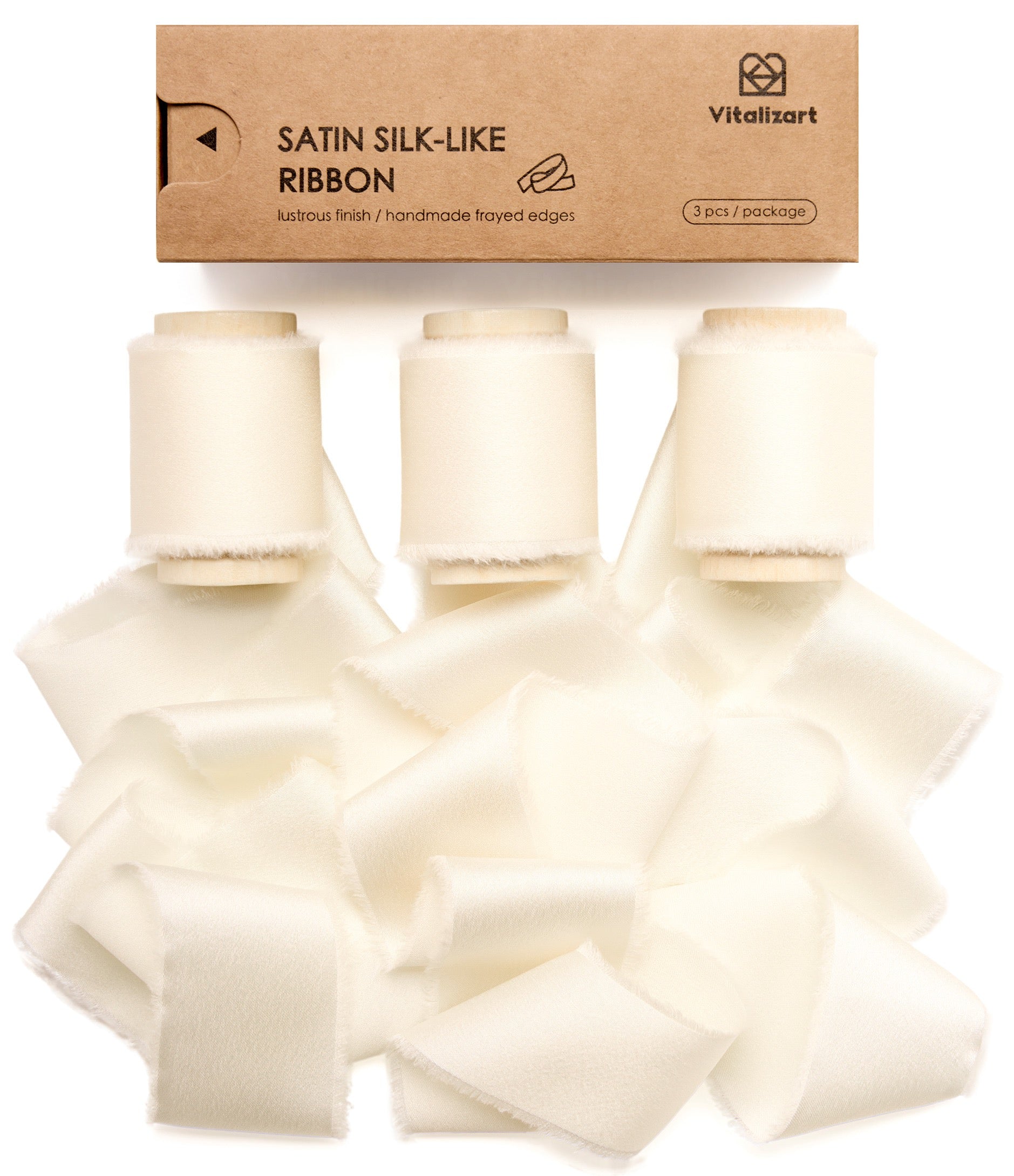 Silk Satin Ribbon with Wooden Spool 1.5” x 15 Yd (Ivory White) - Vitalizart