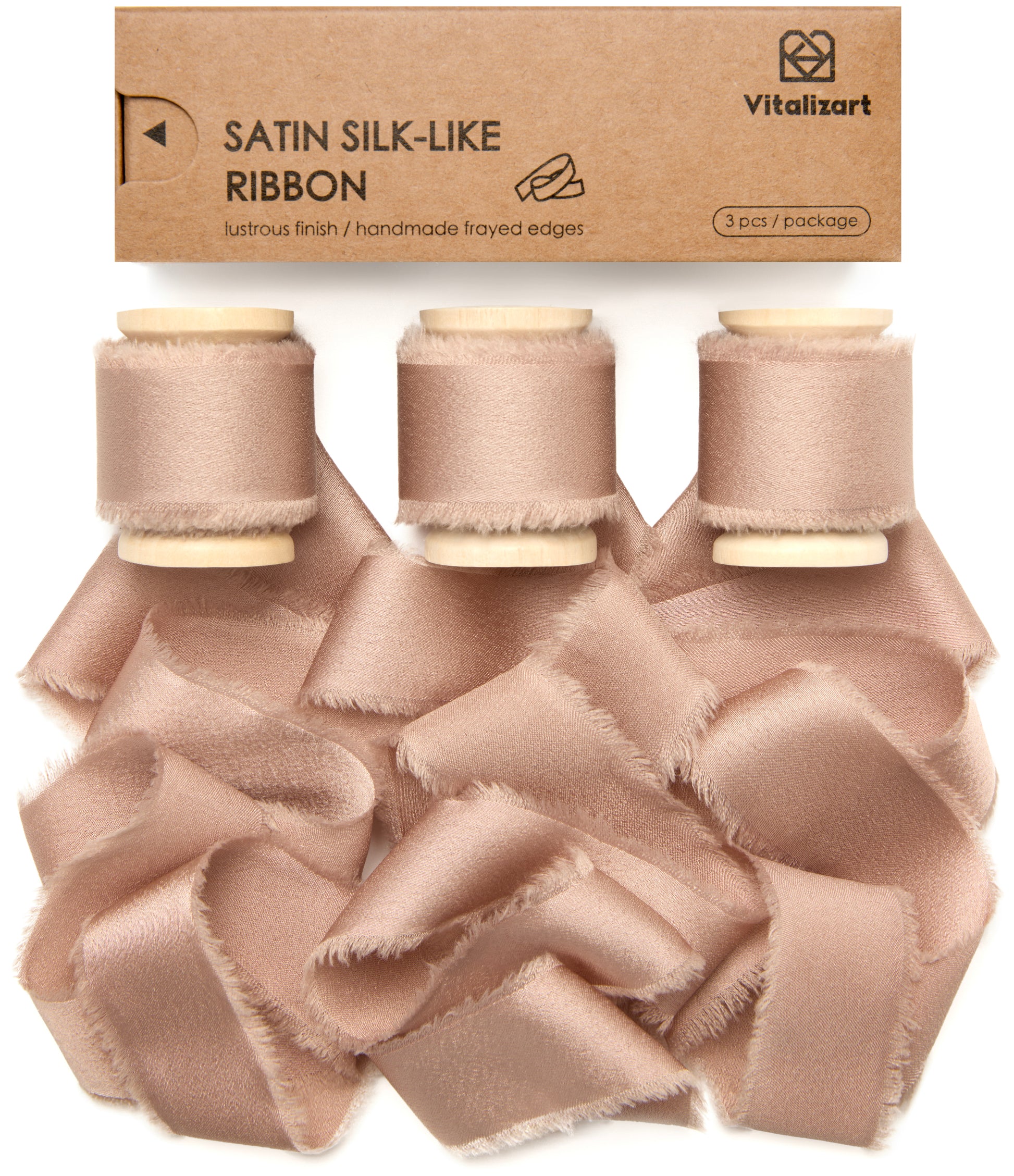 Silk Satin Ribbon With Wooden Spool 1" x 15 Yd (Champagne) - Vitalizart