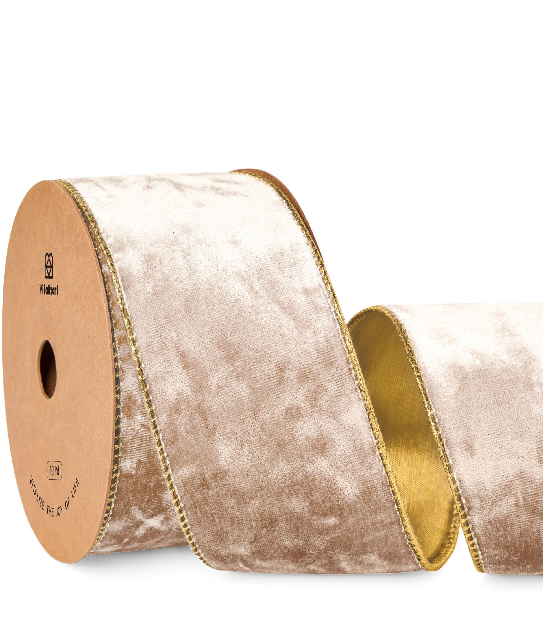 Wired Velvet Metallic Crushed Ribbon 2.5" x 10 Yd (Champagne) - Vitalizart