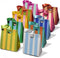 Mixed-Color Striped Paper Gift Bags with Ribbon Handles — Set of 10