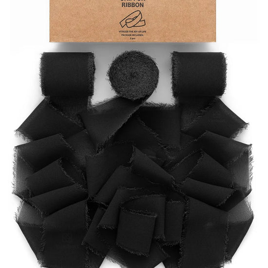 Black fringe chiffon ribbon, 1.5 inches wide