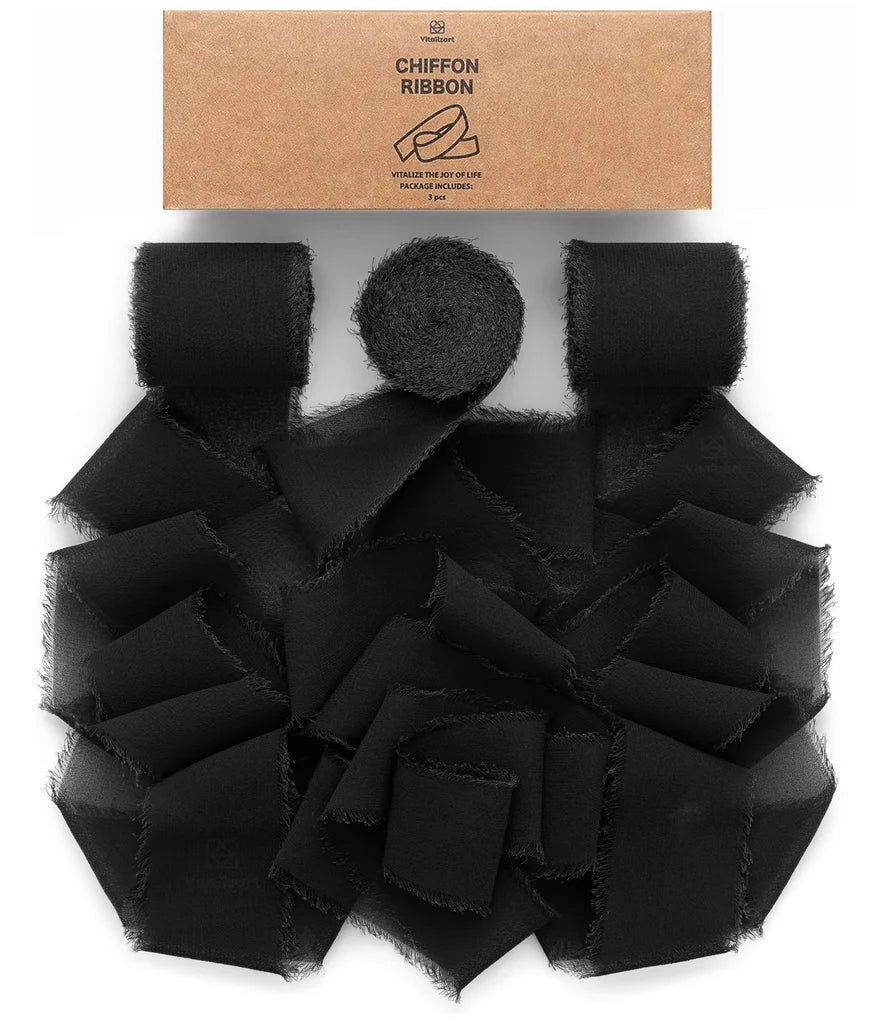 Black fringe chiffon ribbon, 1.5 inches wide