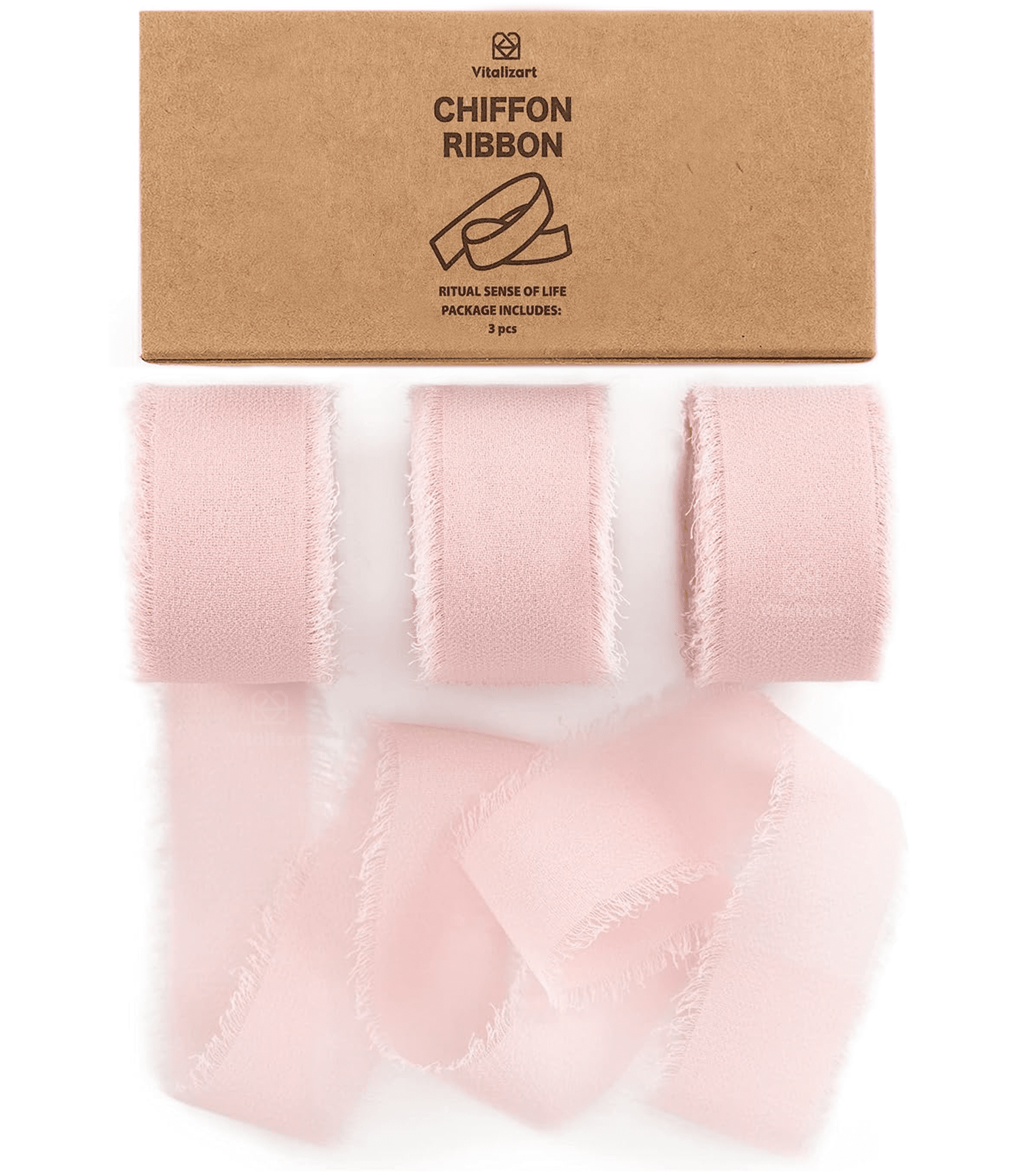 Blush pink chiffon ribbon roll on a white background