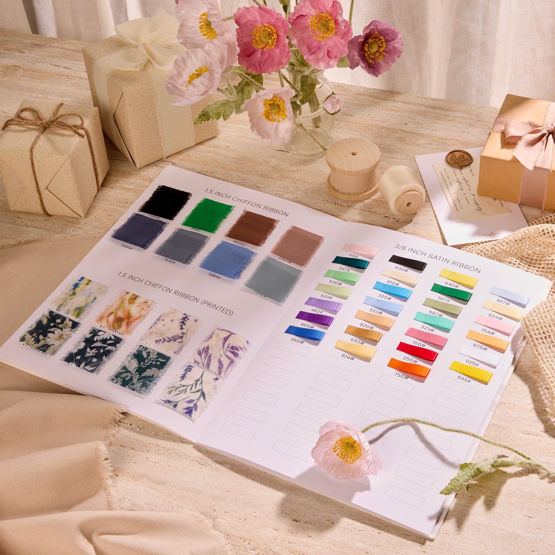 Luxury Swatch Book – Velvet, Silk Satin, Chiffon, Cotton, Organza & Printed Ribbon, Custom logo Collection - Vitalizart