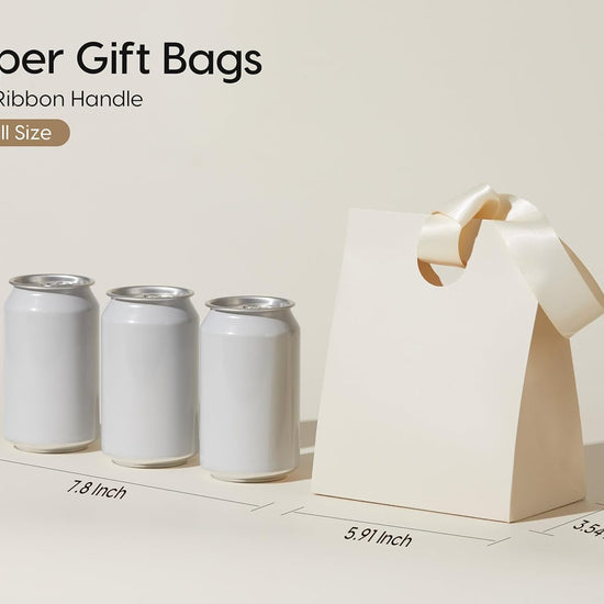 Cream white paper gift bag dimensions and side views