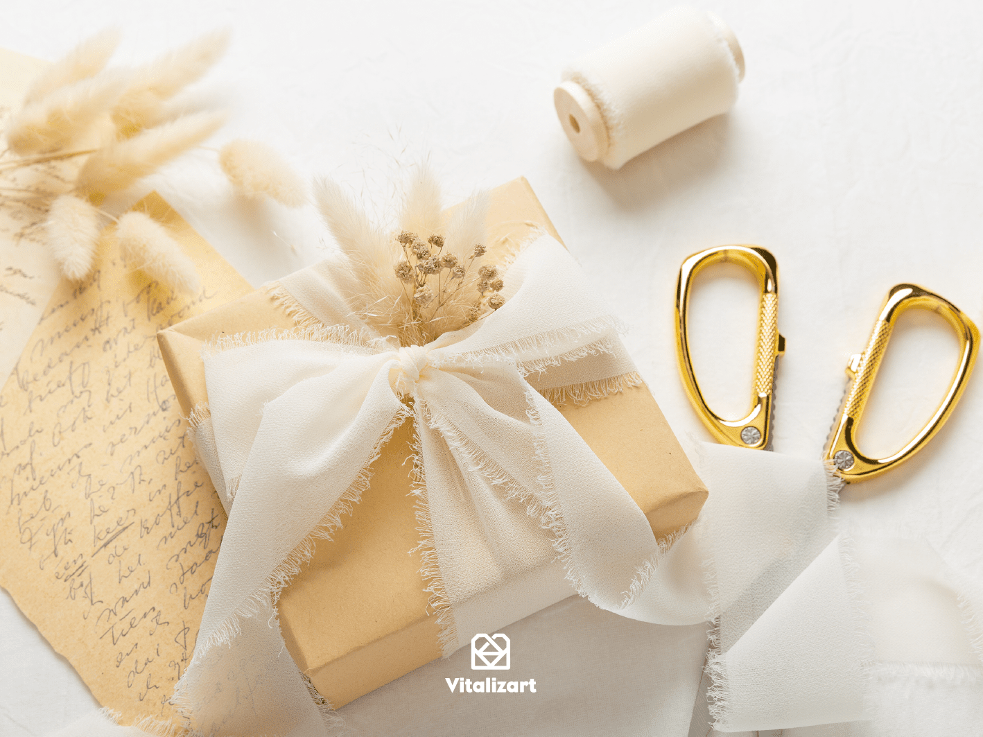 Cream-white chiffon ribbon on a wooden spool
