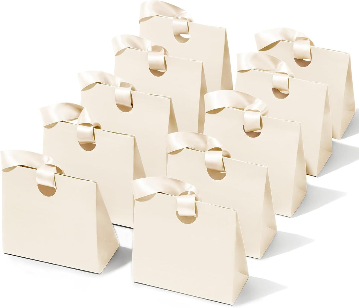 Cream White Mini Paper Gift Bags with Ribbon Handles — Set of 10 - Vitalizart