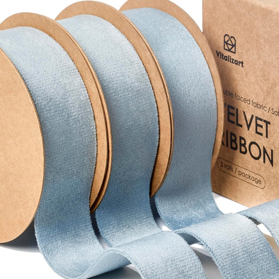 Alternate view of dusty blue double-faced velvet ribbon