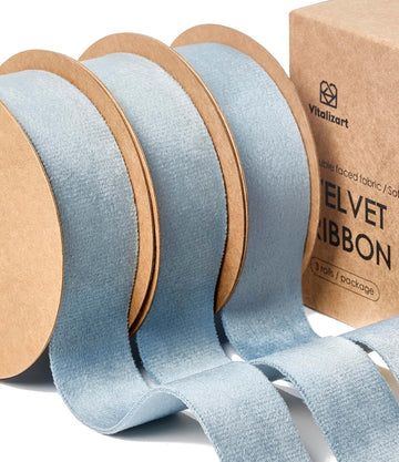 Alternate view of dusty blue double-faced velvet ribbon