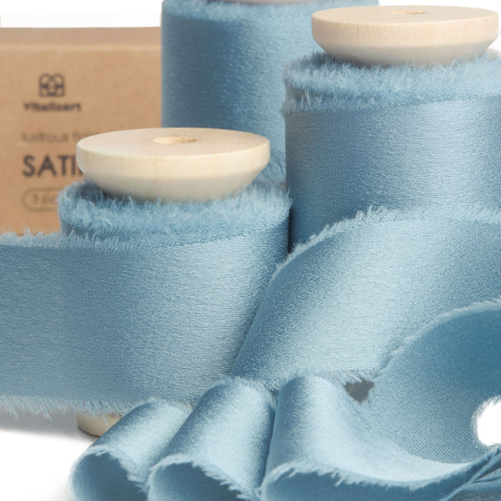 Alternate view of dusty blue silk satin ribbon
