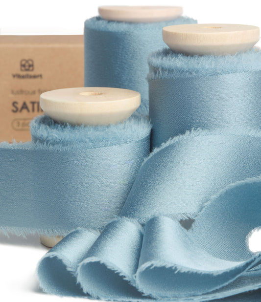 Alternate view of dusty blue silk satin ribbon