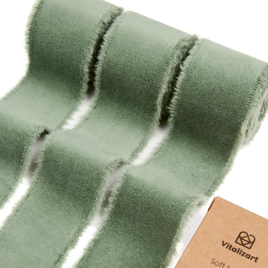 Dusty green frayed velvet ribbon