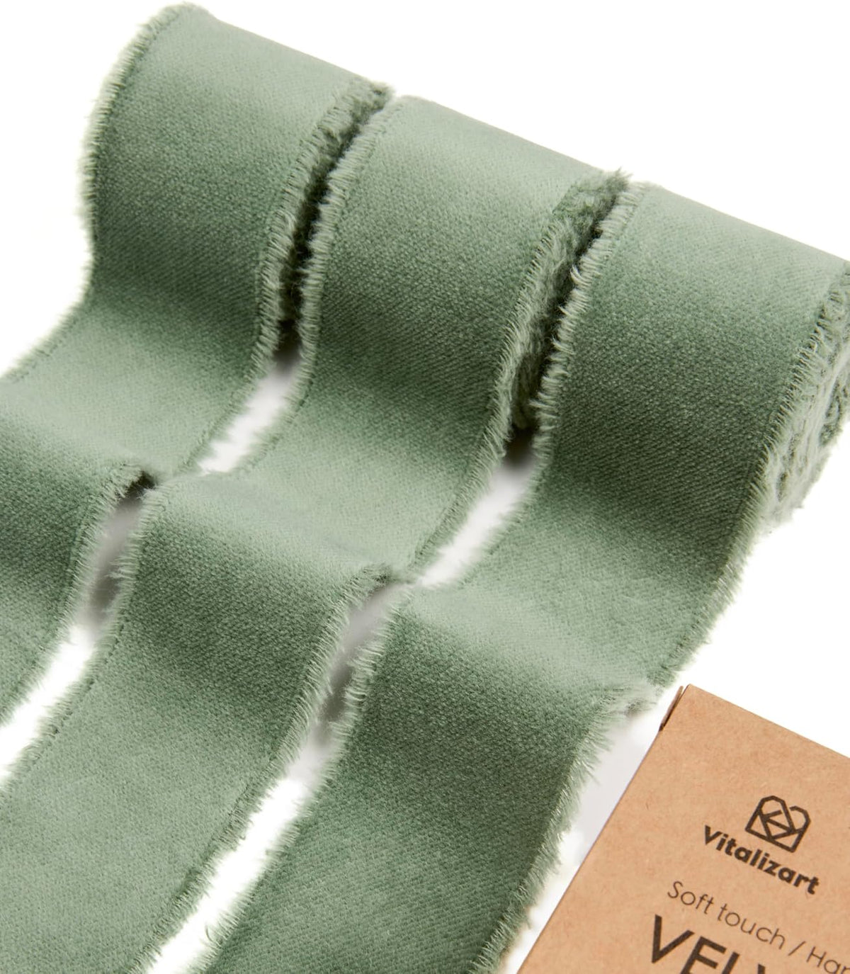 Dusty green frayed velvet ribbon
