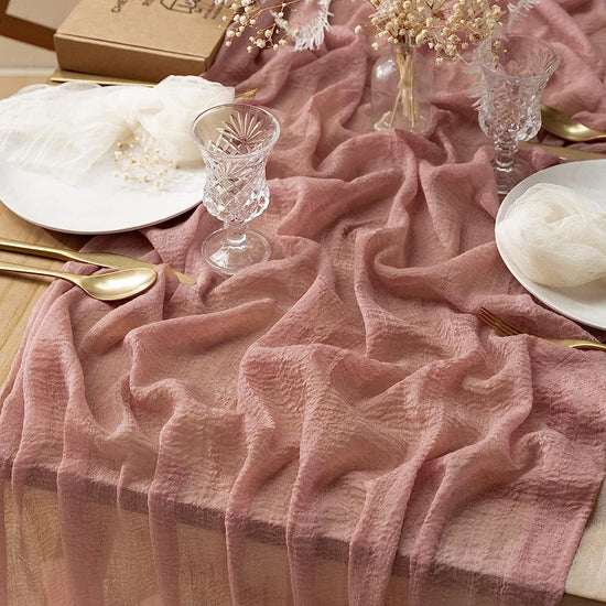 Dusty rose cheesecloth table runner
